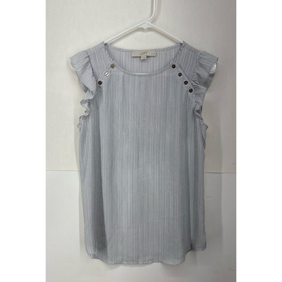 Loft black & White pinstripe Blouse with flutter short sleeves (small/Petite) - Picture 3 of 9